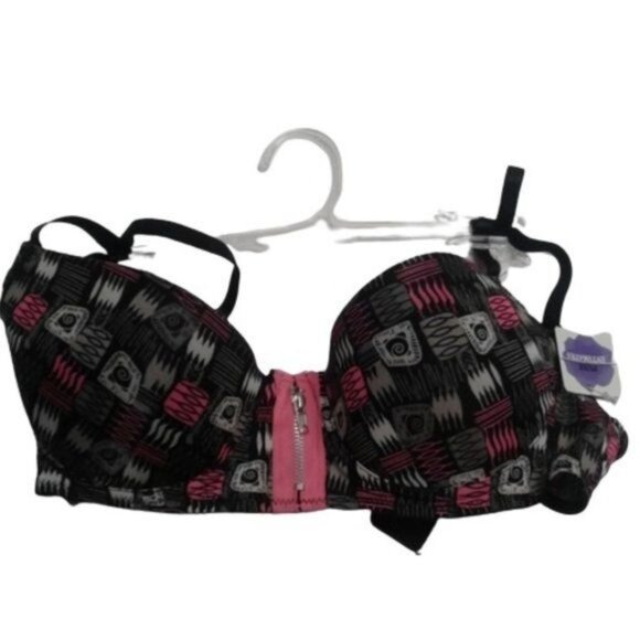 Pure Intimates 34C Bra Padded Push Up Adjustable Straps Black Gray Pink Zipper - Picture 1 of 6